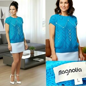 Vintage Magnolia💙Turquoise Blue Embellished Sleeveless Knitted Top